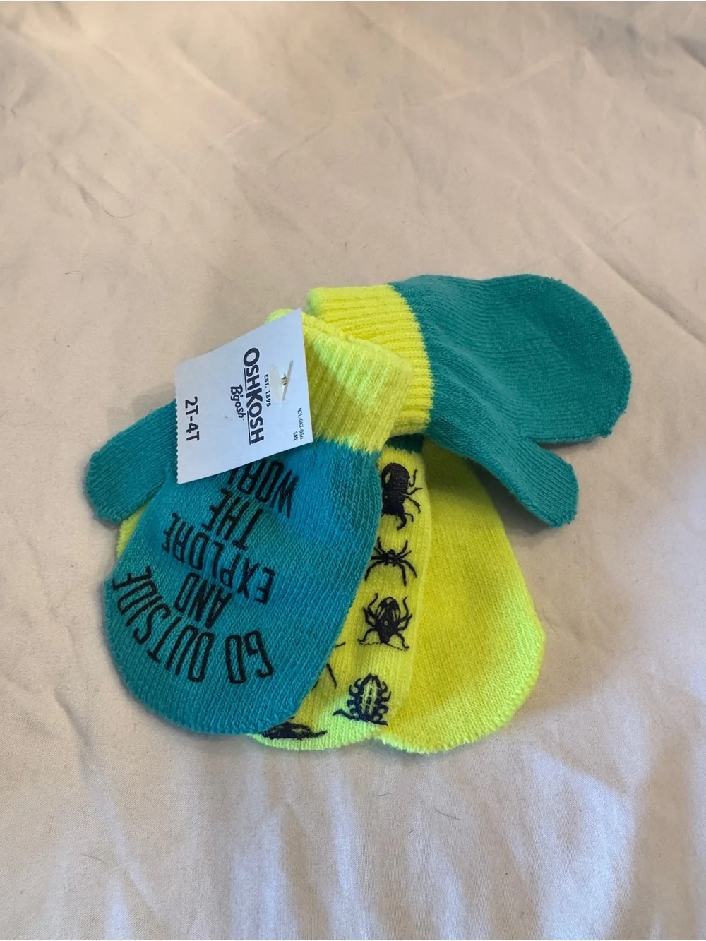 OshKosh B'gosh Neon Yellow & Teal Bug Print Mittens